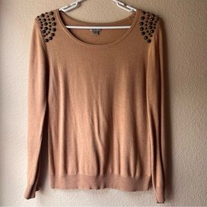 Worthington bronze Studded shoulder camel sweater size S